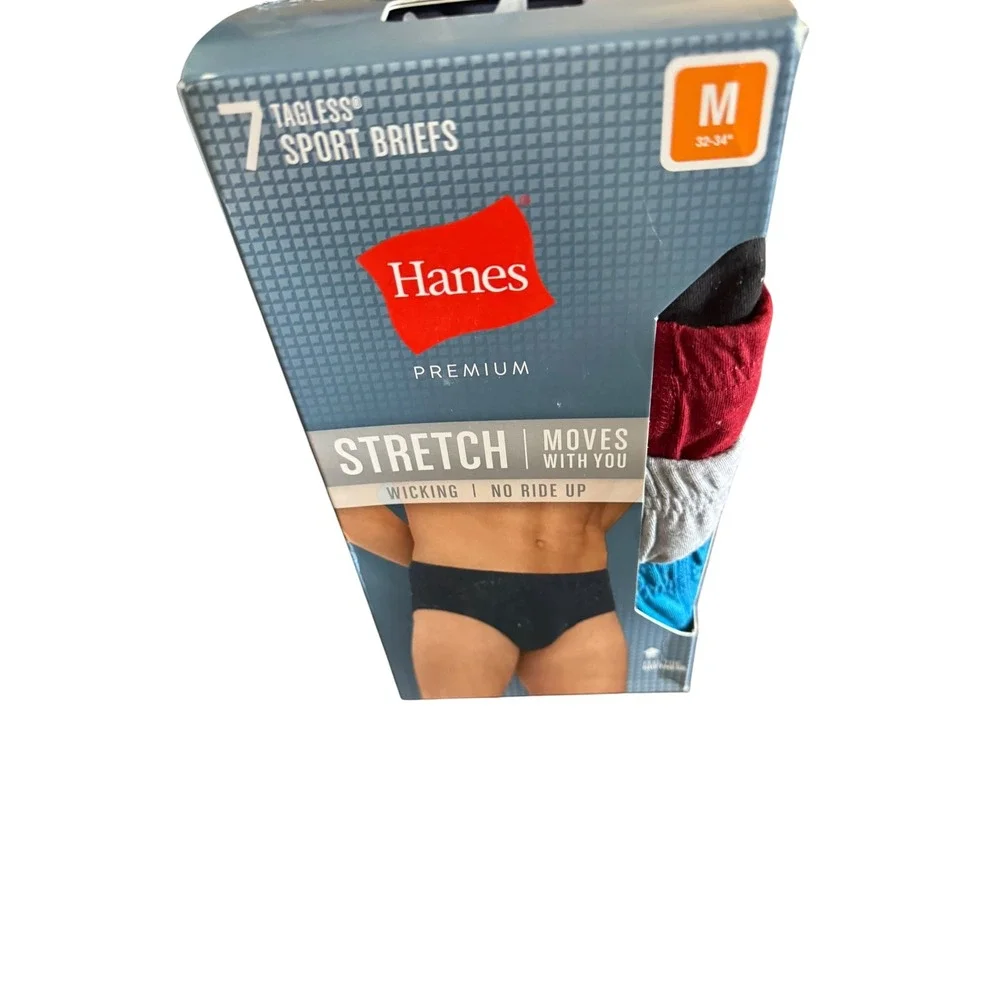 Hanes Premium Mens Tagless Sport Briefs 7 Pack Cotton Stretch Multicolor Size M